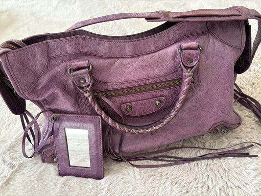 Genuine Pre-Owned BALENCIAGA The City Editor's Bag Handbag Shoulder Leather Purple Tote bag