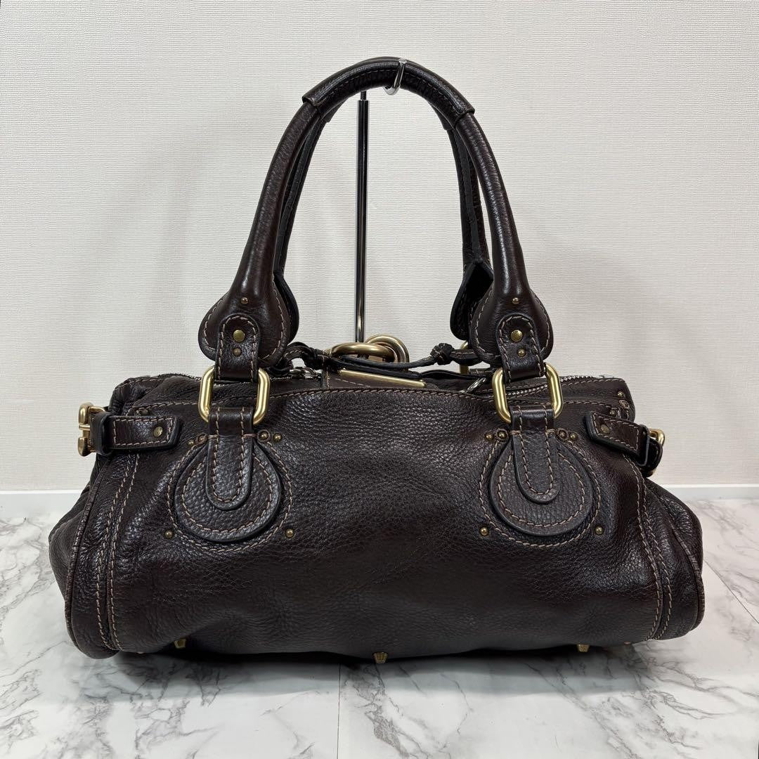 Rare Chloe Paddington Hand Bag Leather Dark Brown Padlock Key Used