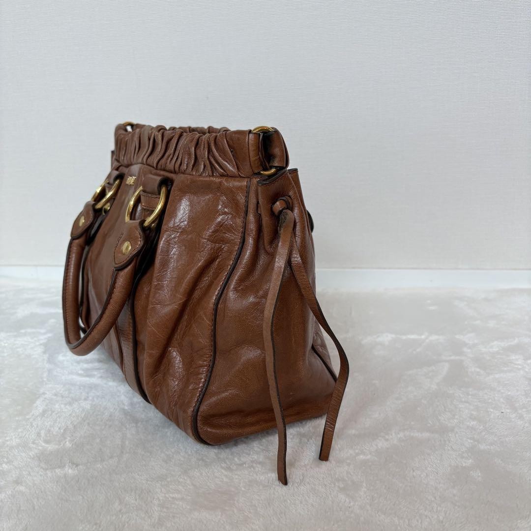 Genuine Pre-Owned miumiu vitello lux ribbon 2way bag brown leather shoulder