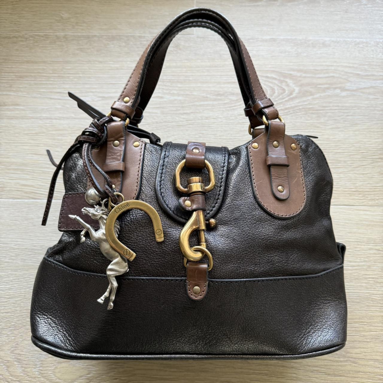 Chloe Kerala Handbag w/ Horse Charms Black/Silver/Brown Leather Y2K