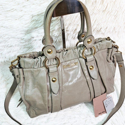 Genuine Pre-Owned MIU MIU leather shoulder bag 2-way Vittero Luxe beige