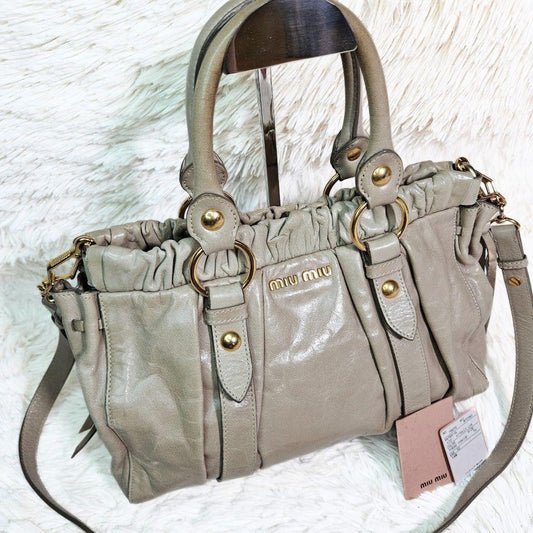 Genuine Pre-Owned MIU MIU leather shoulder bag 2-way Vittero Luxe beige