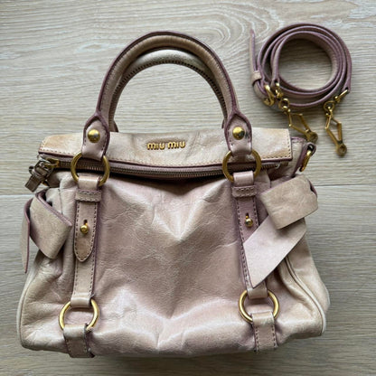 Miu Miu Vitello Mini Small Beige Shoulder Bag Crossbody Leather Ribbons