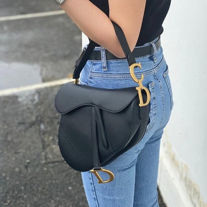 Authentic Preowned Christian Dior Saddle Bag in Grained black leather