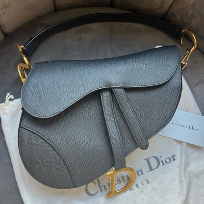 Authentic Preowned Christian Dior Saddle Bag in Grained black leather