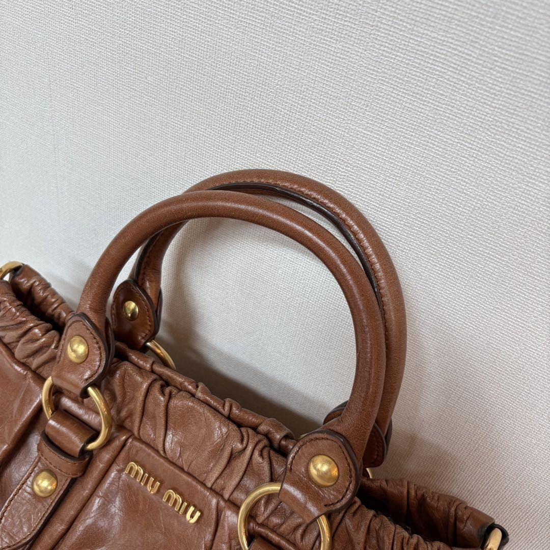 Genuine Pre-Owned miumiu vitello lux ribbon 2way bag brown leather shoulder