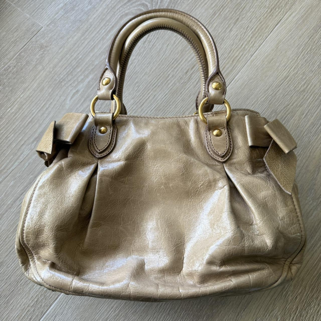 Miu Miu Vitello 2WAY Small Beige Shoulder Bag Crossbody Leather w/Ribbons