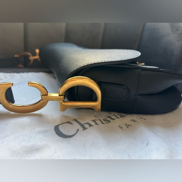 Authentic Preowned Christian Dior Saddle Bag in Grained black leather