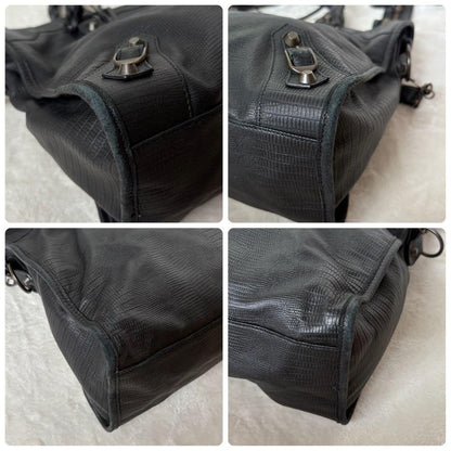 Genuine Pre-Owned Beautiful BALENCIAGA The City Bag Embossed Black Shoulder