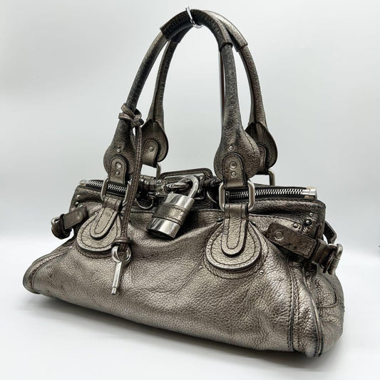 Rare Chloe Paddington handbag metallic silver Shoulder Bag Leather Women's