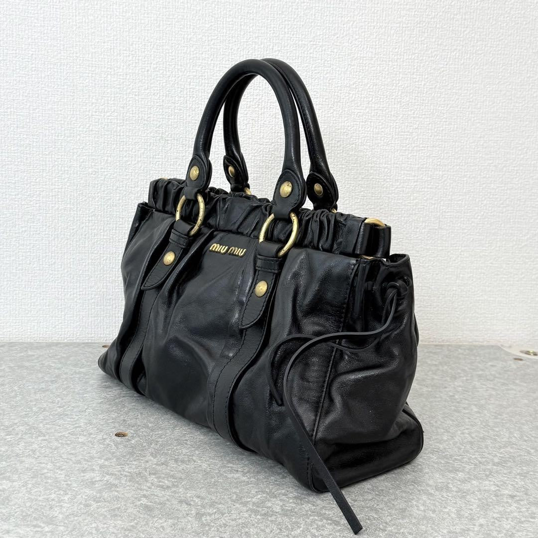 Rare Miu Miu VITELLO LUX 2way Handbag Shoulder bag Leather Black Used