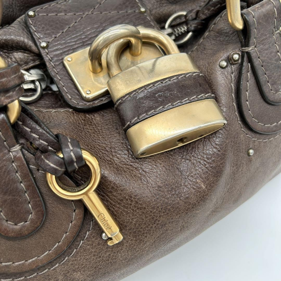 Genuine Pre-Owned Beautiful Chloe Paddington handbag padlocked leather dark brown