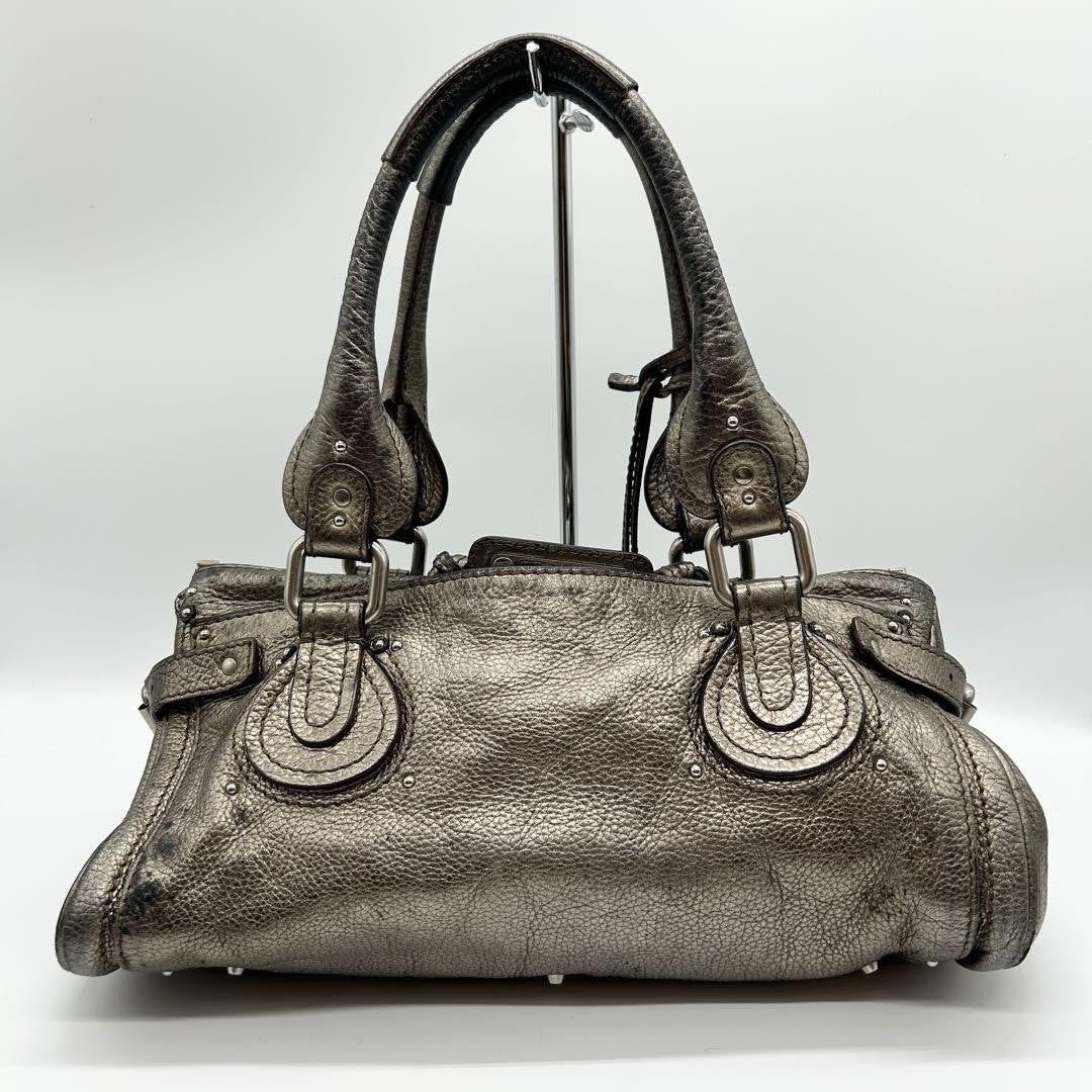 Rare Chloe Paddington handbag metallic silver Shoulder Bag Leather Women's