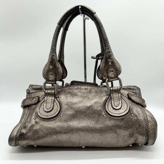Rare Chloe Paddington handbag metallic silver Shoulder Bag Leather Women's