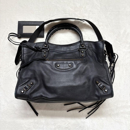 Genuine Pre-Owned Beautiful BALENCIAGA The City Bag Embossed Black Shoulder