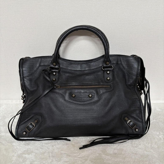 Genuine Pre-Owned Beautiful BALENCIAGA The City Bag Embossed Black Shoulder