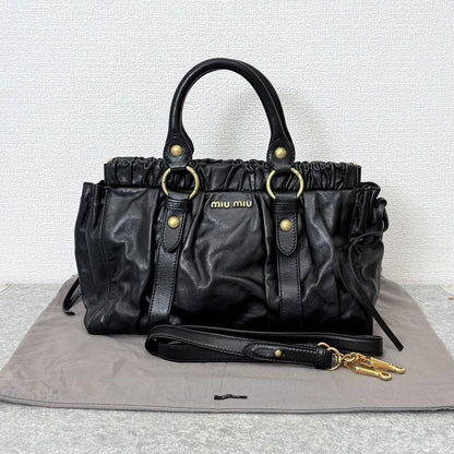 Rare Miu Miu VITELLO LUX 2way Handbag Shoulder bag Leather Black Used