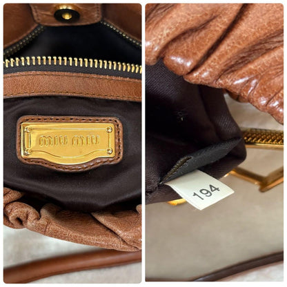 Genuine Pre-Owned miumiu vitello lux ribbon 2way bag brown leather shoulder