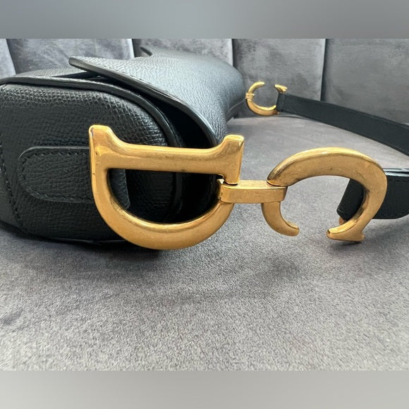 Authentic Preowned Christian Dior Saddle Bag in Grained black leather