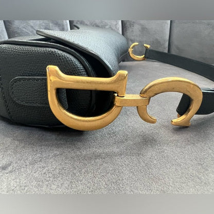 Authentic Preowned Christian Dior Saddle Bag in Grained black leather