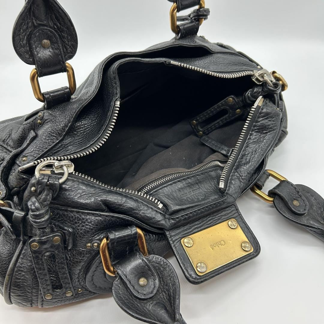 Rare Chloe Paddington Hand Bag Leather Black Padlock Key Used