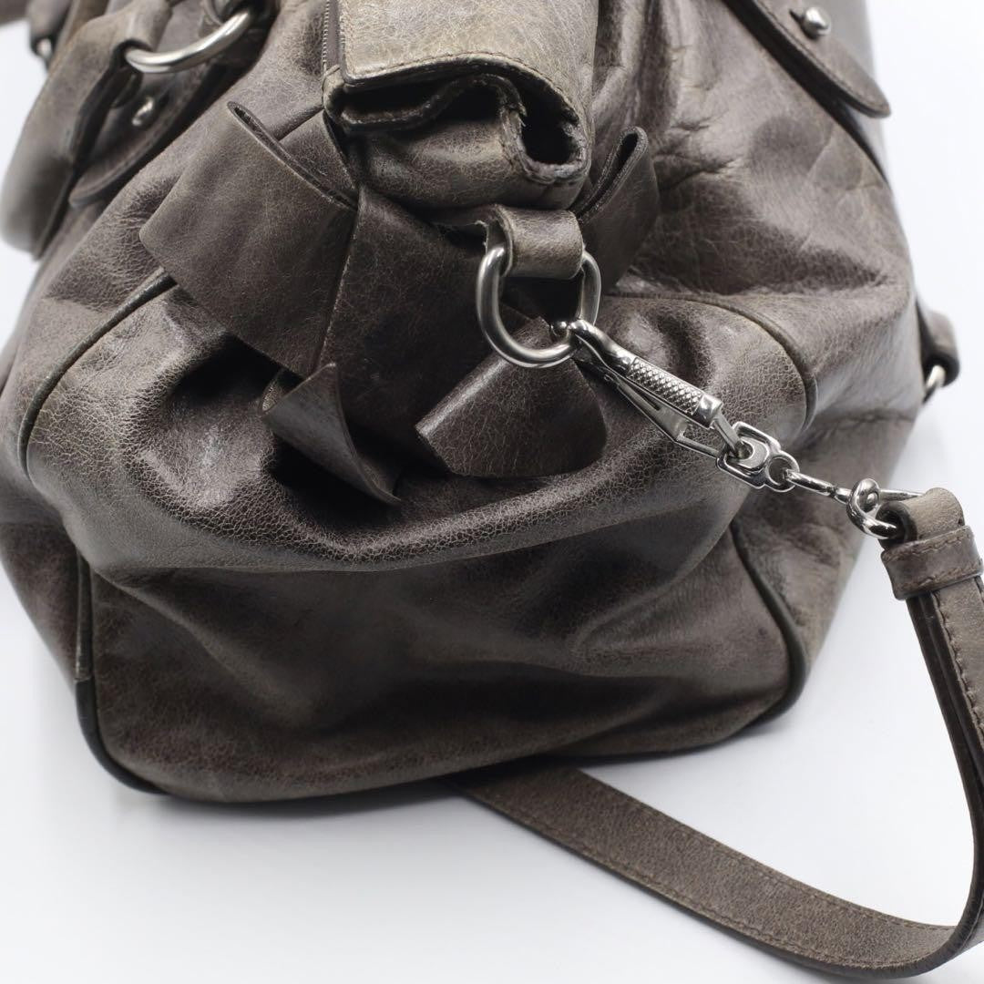 Genuine Pre-Owned miu miu Vitello Lux Ribbon 2way Bag grey