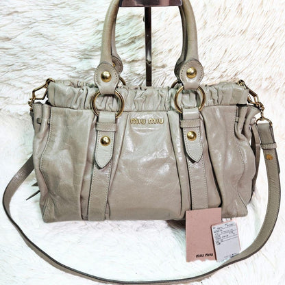 Genuine Pre-Owned MIU MIU leather shoulder bag 2-way Vittero Luxe beige