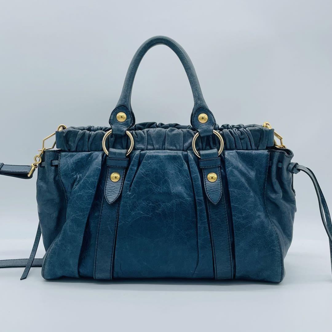 Genuine Pre-Owned miu miu Vitello Lux Ribbon 2way Bag Navy