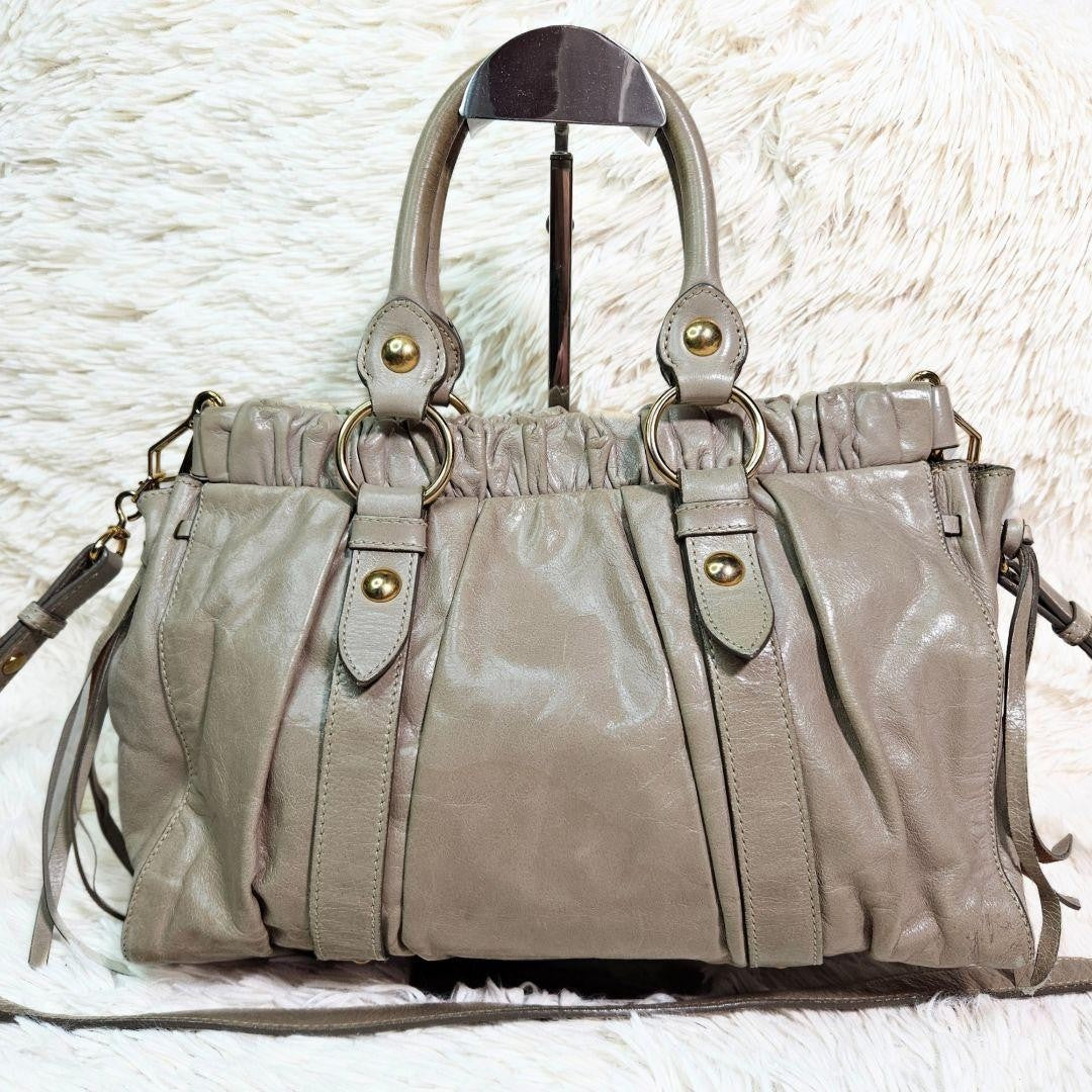 Genuine Pre-Owned MIU MIU leather shoulder bag 2-way Vittero Luxe beige