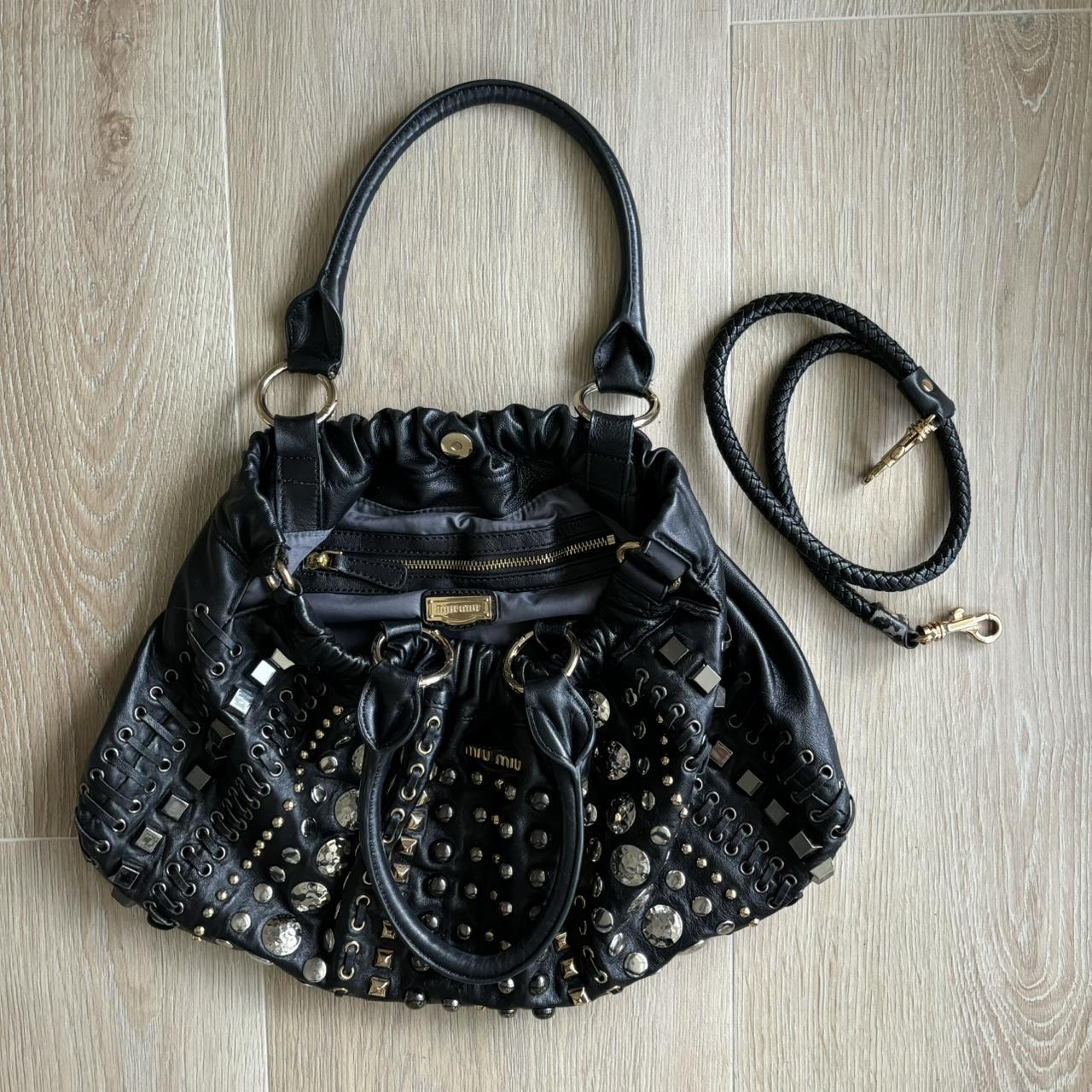 Miu Miu Leather Studded Y2K Handbag w/ Braids &amp; Beads