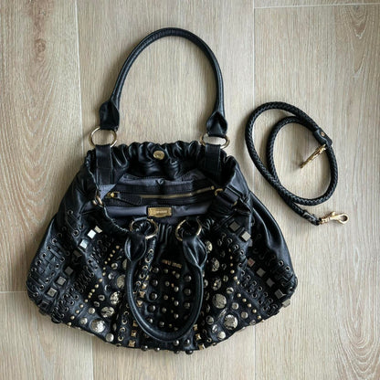 Miu Miu Leather Studded Y2K Handbag w/ Braids &amp; Beads