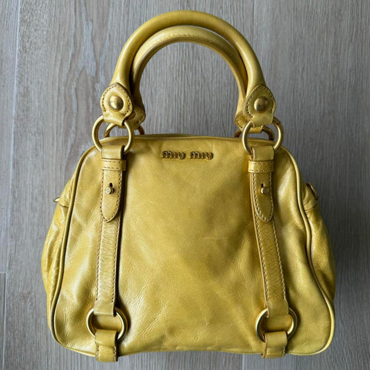 Miu Miu Yellow/Gold Hobo Bag - 2WAY Leather Tote
