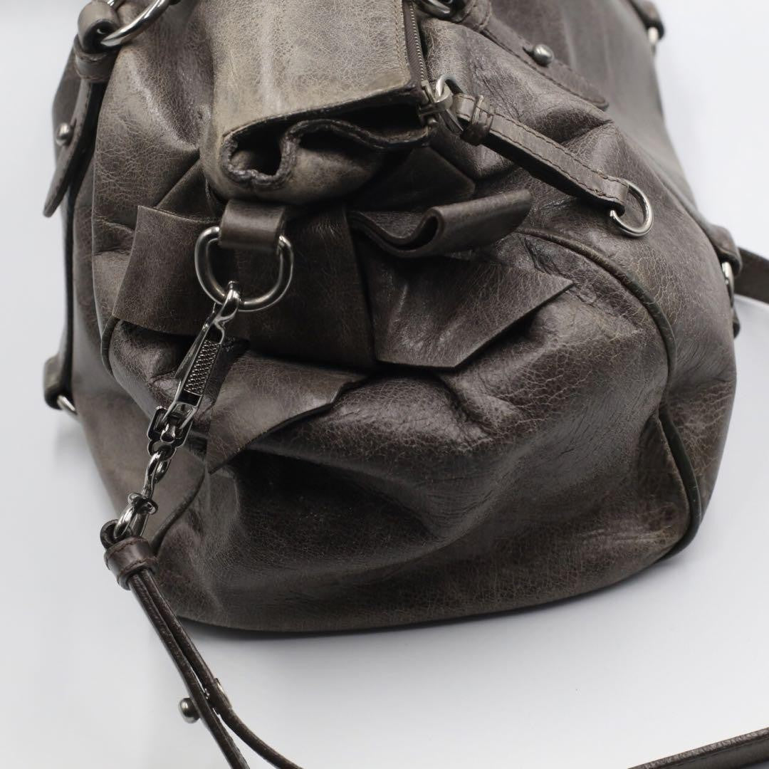 Genuine Pre-Owned miu miu Vitello Lux Ribbon 2way Bag grey