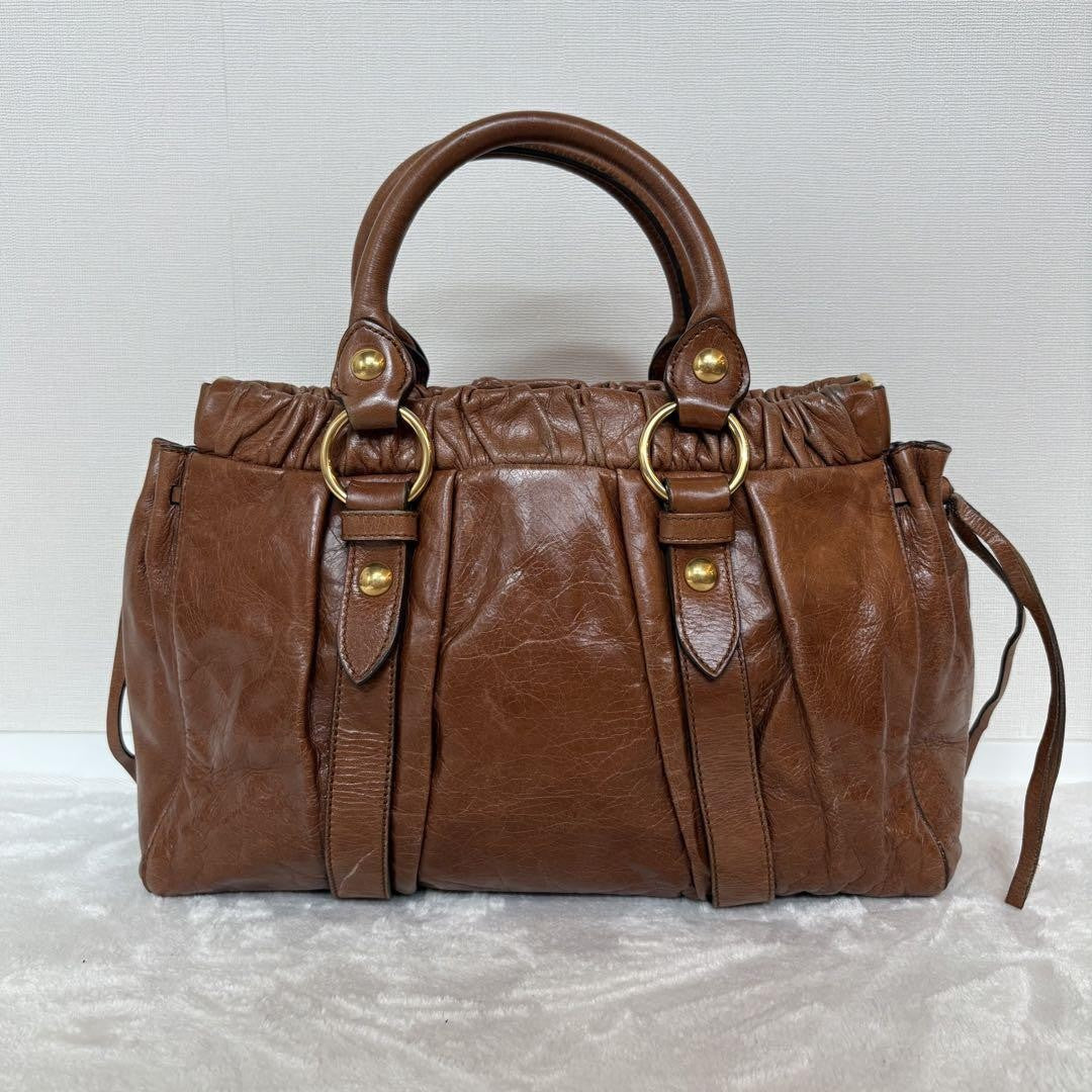 Genuine Pre-Owned miumiu vitello lux ribbon 2way bag brown leather shoulder
