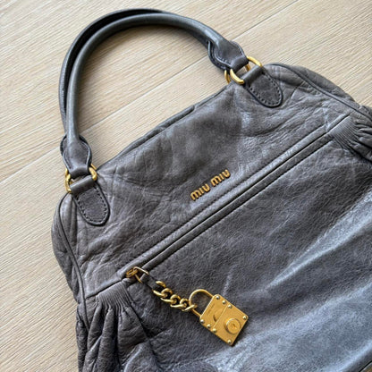 Miu Miu 2WAY Y2K Large Shoulder Bag Dark Grey