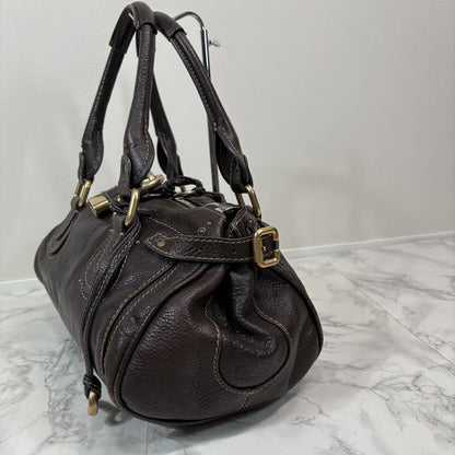 Rare Chloe Paddington Hand Bag Leather Dark Brown Padlock Key Used
