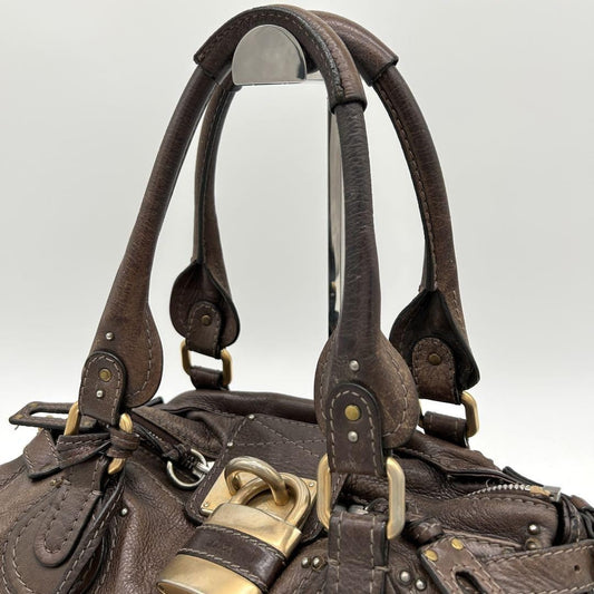 Genuine Pre-Owned Beautiful Chloe Paddington handbag padlocked leather dark brown