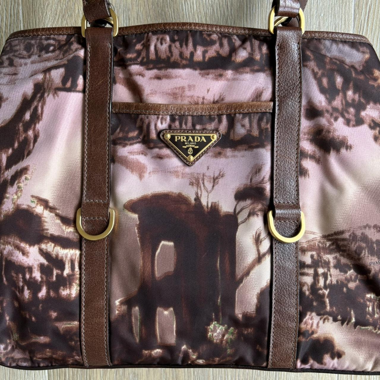 Prada Tote Bag - Landscape Print, Pink Multi Nylon/Leather Y2K Rare
