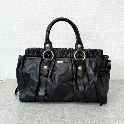 Rare Miu Miu VITELLO LUX 2way Handbag Shoulder bag Leather Black Used