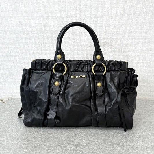 Rare Miu Miu VITELLO LUX 2way Handbag Shoulder bag Leather Black Used