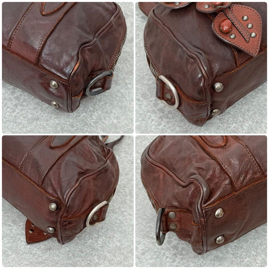 Genuine Pre-Owned miu miu leather flower studs handbag mini Boston Brown