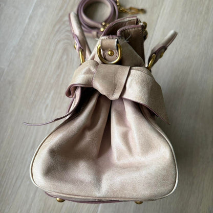 Miu Miu Vitello Mini Small Beige Shoulder Bag Crossbody Leather Ribbons