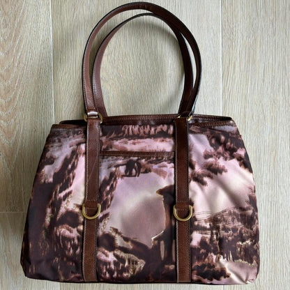 Prada Tote Bag - Landscape Print, Pink Multi Nylon/Leather Y2K Rare