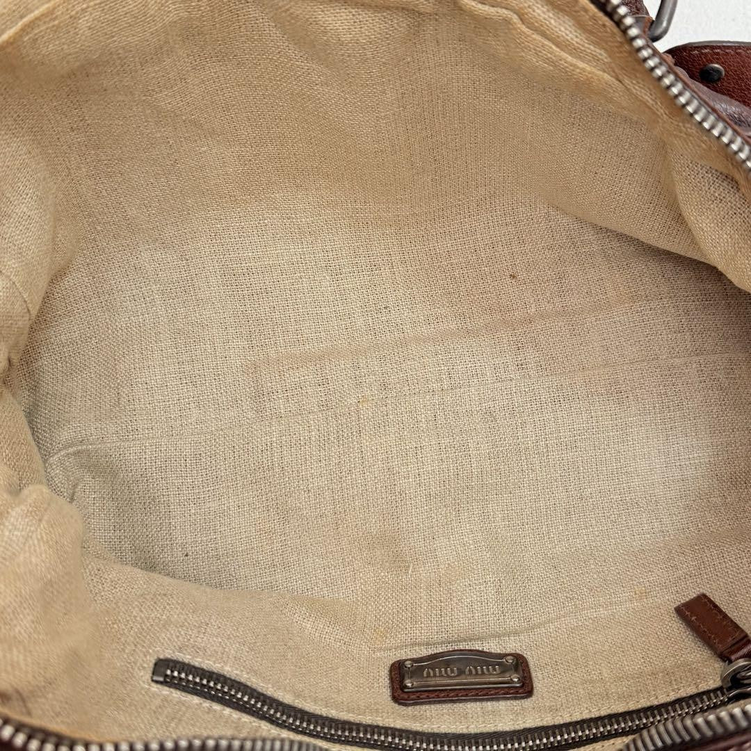 Genuine Pre-Owned miu miu leather flower studs handbag mini Boston Brown