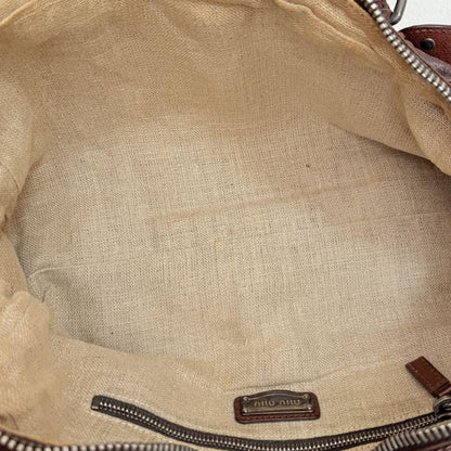 Genuine Pre-Owned miu miu leather flower studs handbag mini Boston Brown