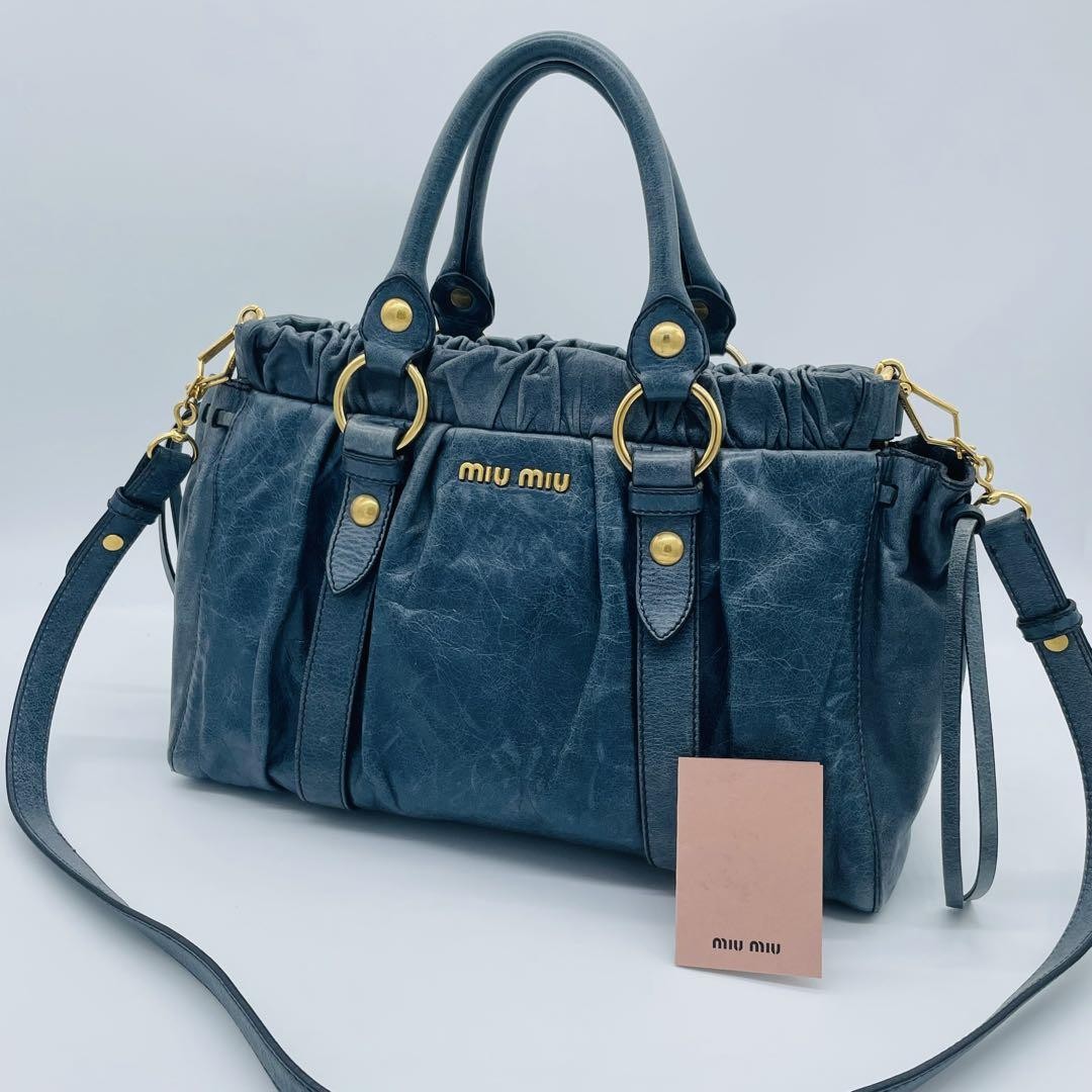Genuine Pre-Owned miu miu Vitello Lux Ribbon 2way Bag Navy