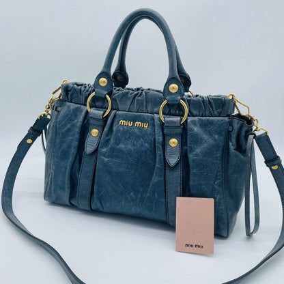 Genuine Pre-Owned miu miu Vitello Lux Ribbon 2way Bag Navy