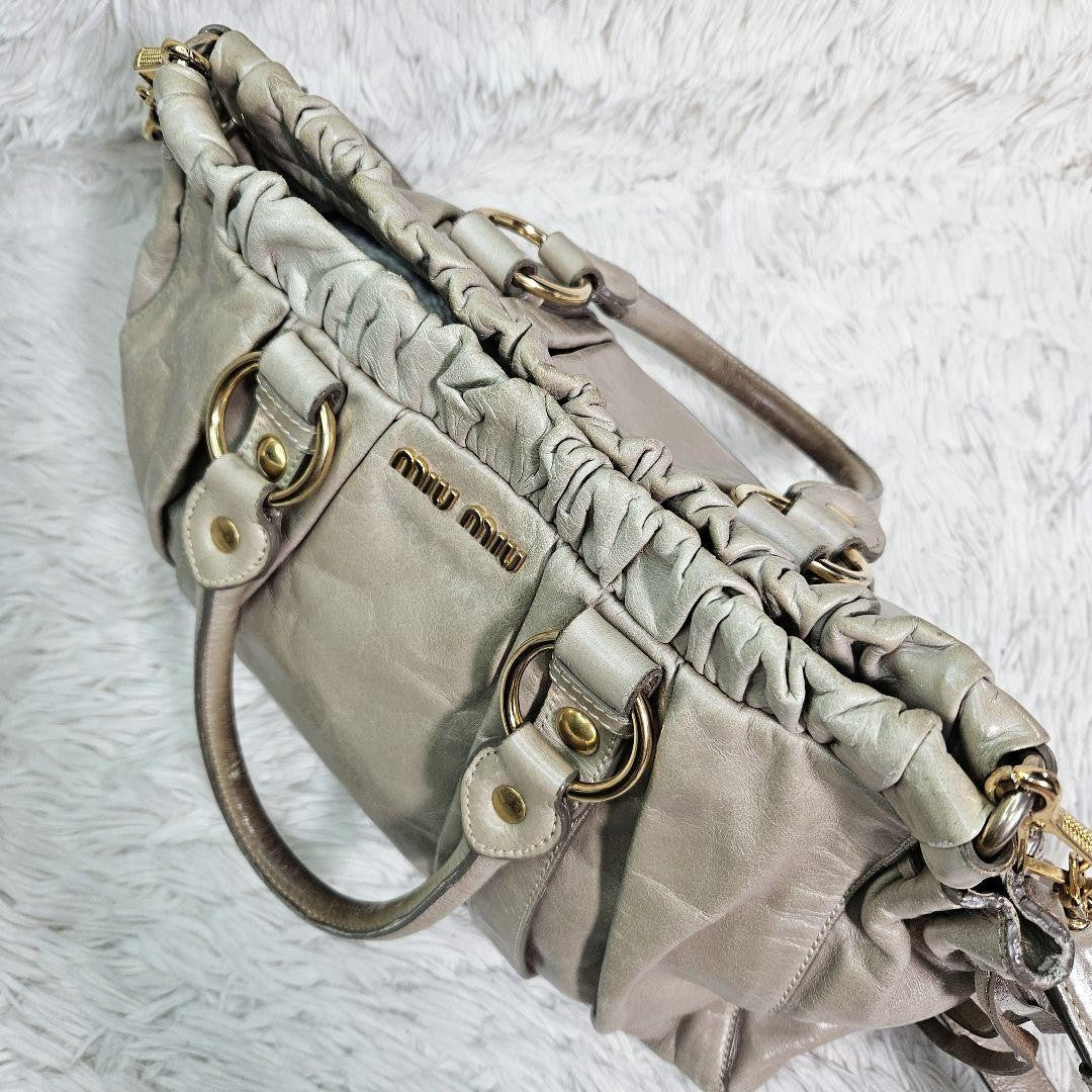 Genuine Pre-Owned MIU MIU leather shoulder bag 2-way Vittero Luxe beige