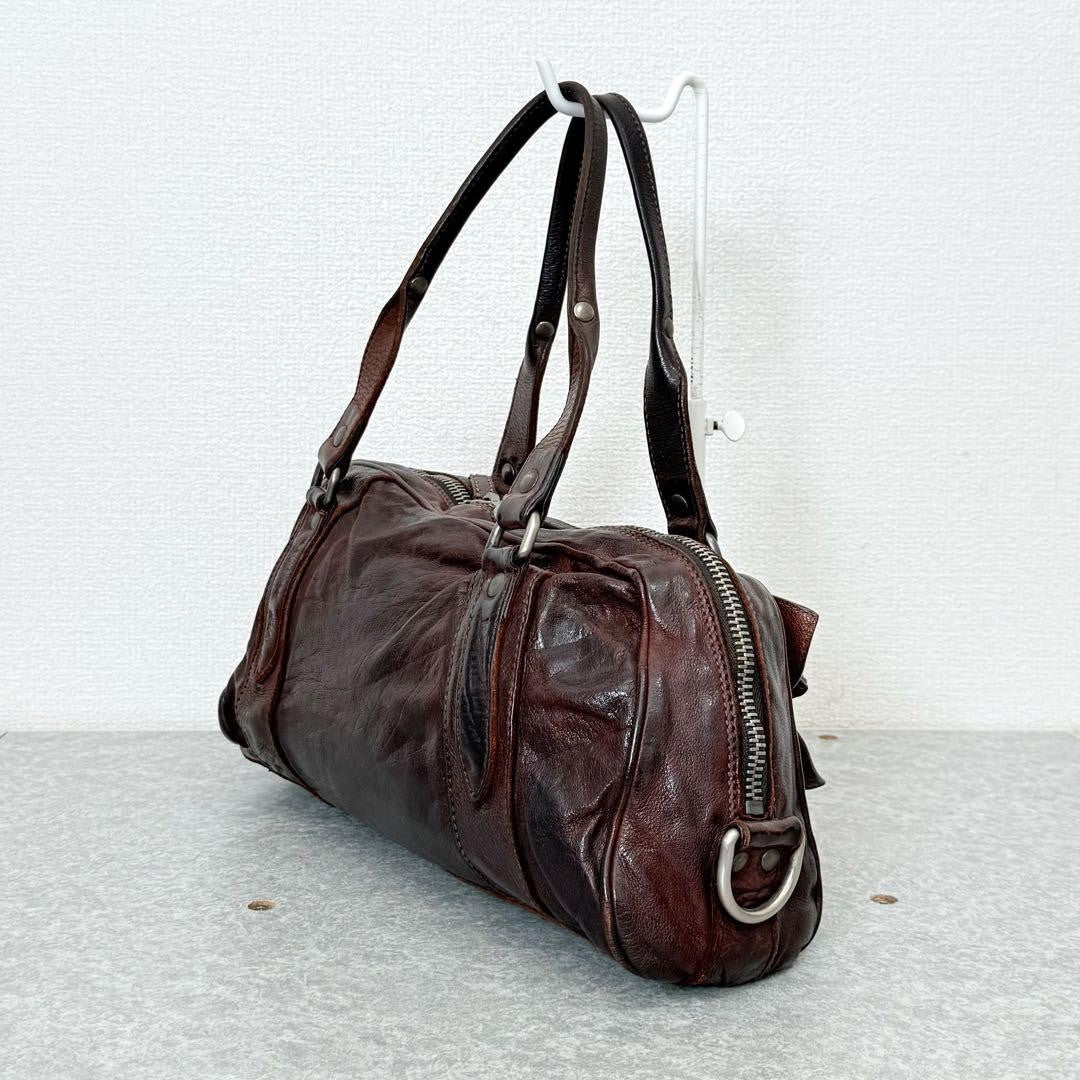 Genuine Pre-Owned miu miu leather flower studs handbag mini Boston Brown