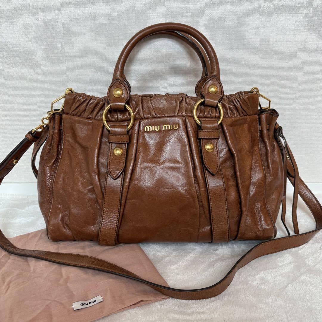 Genuine Pre-Owned miumiu vitello lux ribbon 2way bag brown leather shoulder
